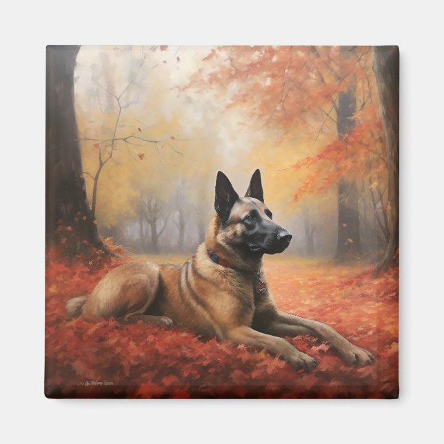 Belgian Malinoi in Autumn Leaves Fall Inspire  Magnet (Front)