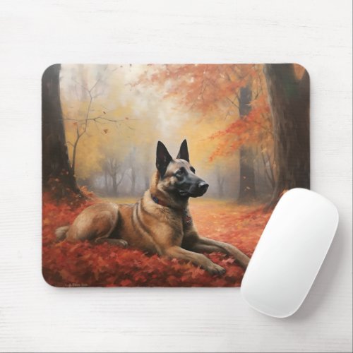 Belgian Malinoi in Autumn Leaves Fall Inspire  Mouse Pad