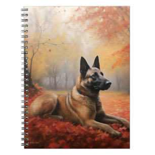 Belgian Malinoi in Autumn Leaves Fall Inspire  Notebook