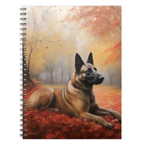 Belgian Malinoi in Autumn Leaves Fall Inspire  Notebook