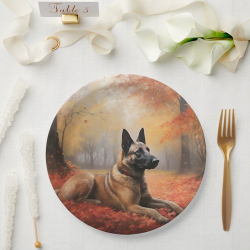 Belgian Malinoi in Autumn Leaves Fall Inspire  Paper Plates