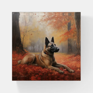 Belgian Malinoi in Autumn Leaves Fall Inspire  Paperweight