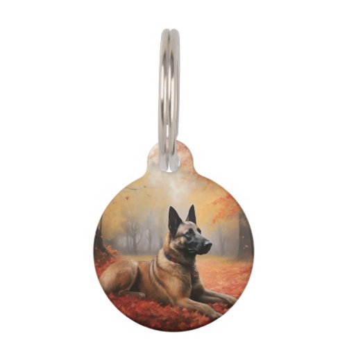 Belgian Malinoi in Autumn Leaves Fall Inspire  Pet ID Tag