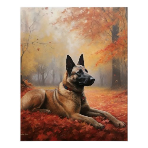 Belgian Malinoi in Autumn Leaves Fall Inspire  Poster