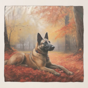 Belgian Malinoi in Autumn Leaves Fall Inspire  Scarf