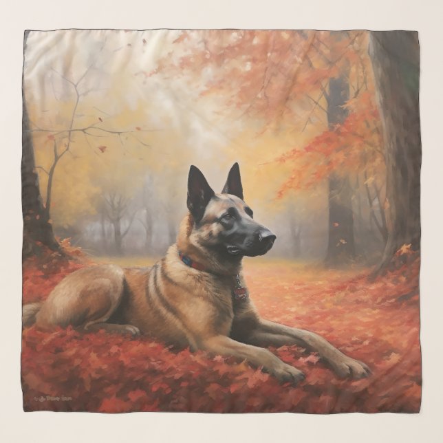 Belgian Malinoi in Autumn Leaves Fall Inspire  Scarf (Front)