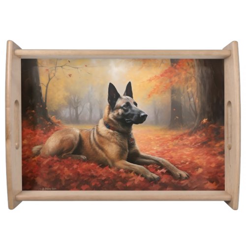 Belgian Malinoi in Autumn Leaves Fall Inspire  Serving Tray