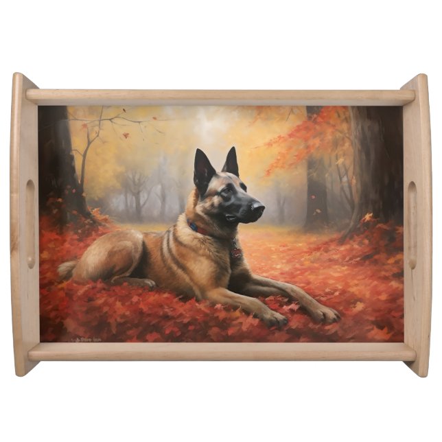 Belgian Malinoi in Autumn Leaves Fall Inspire  Serving Tray (Front)