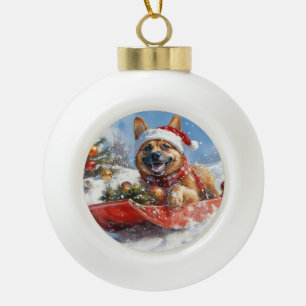 Belgian Malinoi in Sledge Let it Snow Christmas Ceramic Ball Christmas Ornament