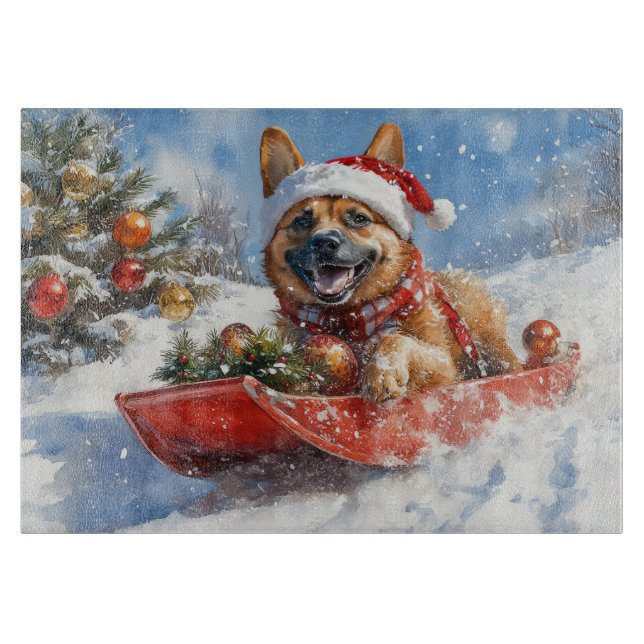 Belgian Malinoi in Sledge Let it Snow Christmas Cutting Board (Front)
