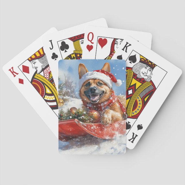 Belgian Malinoi in Sledge Let it Snow Christmas Poker Cards (Back)