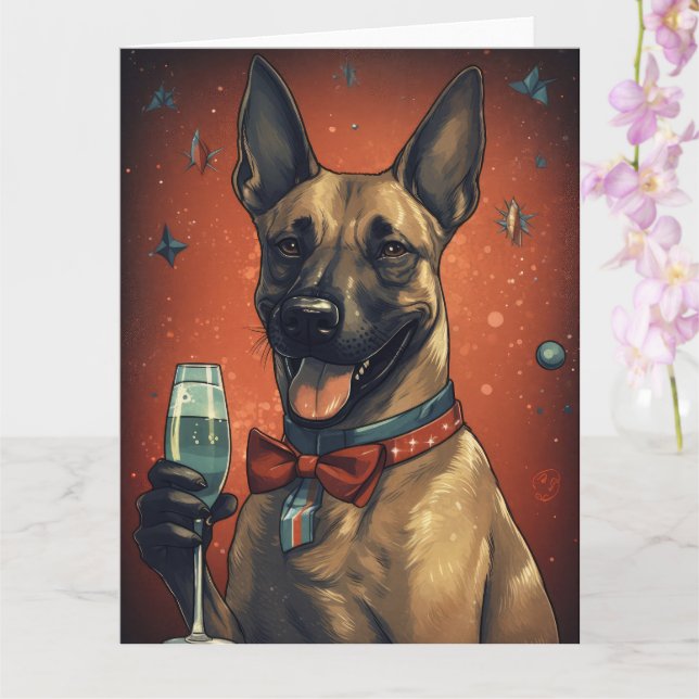 Belgian Malinoi New Year  Card (Orchid)