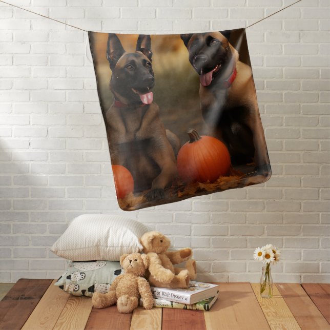Belgian Malinoi Puppy Autumn Delight Pumpkin  Baby Blanket (In Situ)