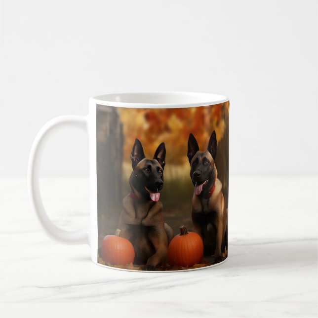 Belgian Malinoi Puppy Autumn Delight Pumpkin  Coffee Mug (Left)