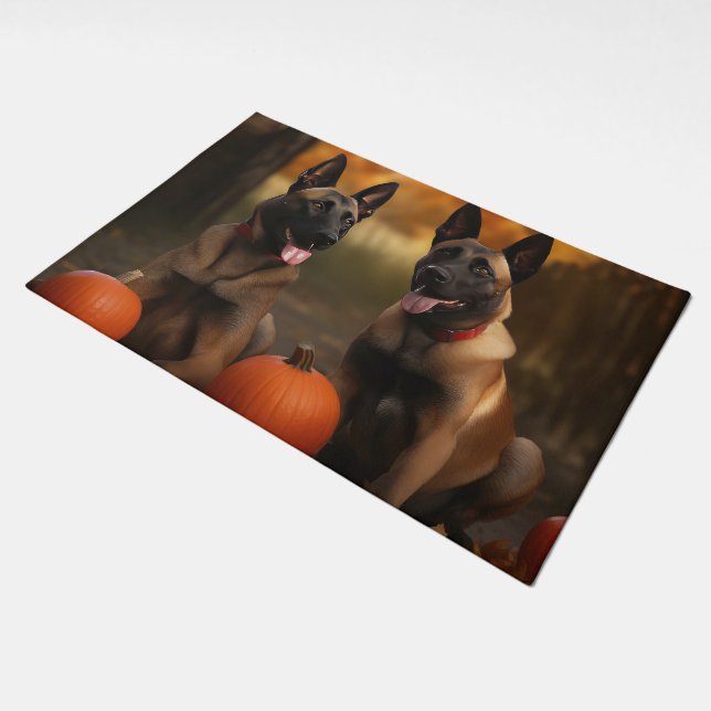 Belgian Malinoi Puppy Autumn Delight Pumpkin  Doormat (Angled)