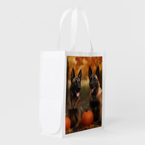 Belgian Malinoi Puppy Autumn Delight Pumpkin  Grocery Bag