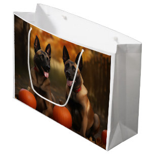 Belgian Malinoi Puppy Autumn Delight Pumpkin Large Gift Bag