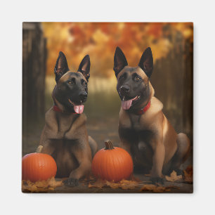 Belgian Malinoi Puppy Autumn Delight Pumpkin Magnet