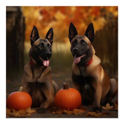 Belgian Malinoi Puppy Autumn Delight Pumpkin  Poster