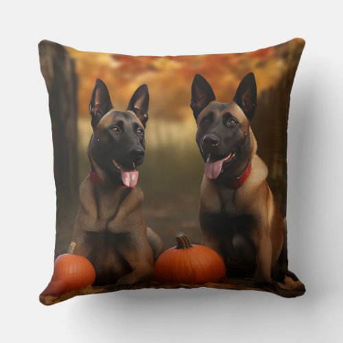 Belgian Malinoi Puppy Autumn Delight Pumpkin  Throw Pillow