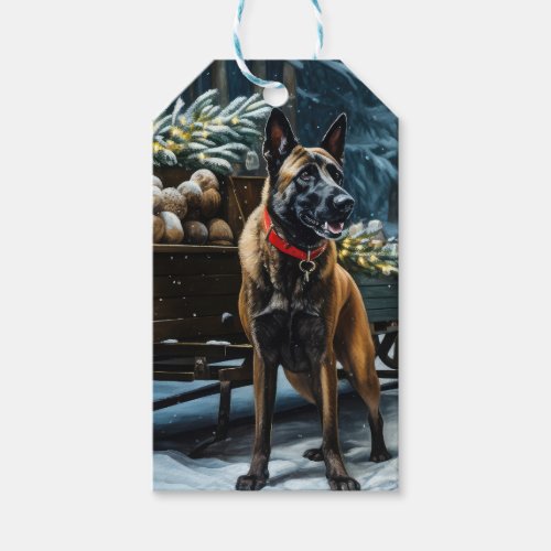 Belgian Malinoi Snowy Sleigh Christmas Decor Gift Tags