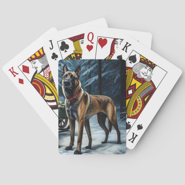Belgian Malinoi Snowy Sleigh Christmas Decor Poker Cards (Back)