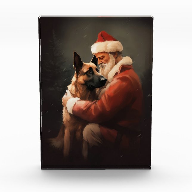 Belgian Malinoi With Santa Claus Festive Christmas Acrylic Award (Front)