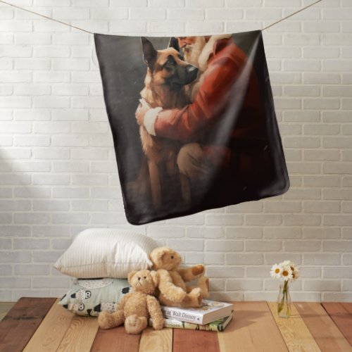 Belgian Malinoi With Santa Claus Festive Christmas Baby Blanket