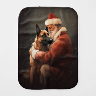 Belgian Malinoi With Santa Claus Festive Christmas Baby Burp Cloth