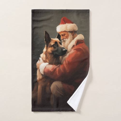 Belgian Malinoi With Santa Claus Festive Christmas Bath Towel Set