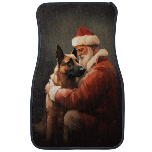 Belgian Malinoi With Santa Claus Festive Christmas Car Floor Mat (Front)