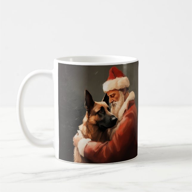 Belgian Malinoi With Santa Claus Festive Christmas Coffee Mug (Left)
