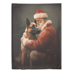 Belgian Malinoi With Santa Claus Festive Christmas Duvet Cover