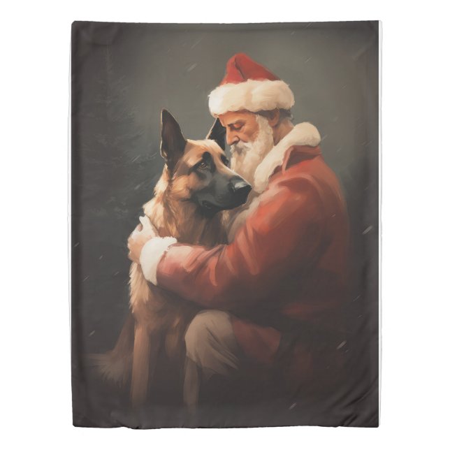 Belgian Malinoi With Santa Claus Festive Christmas Duvet Cover (Front)
