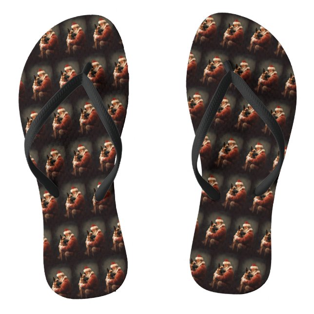Belgian Malinoi With Santa Claus Festive Christmas Flip Flops (Footbed)