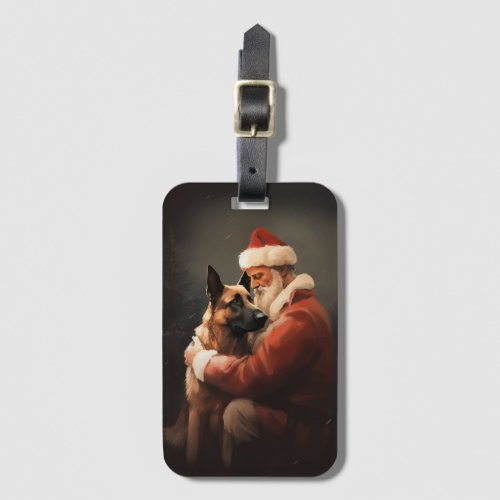 Belgian Malinoi With Santa Claus Festive Christmas Luggage Tag