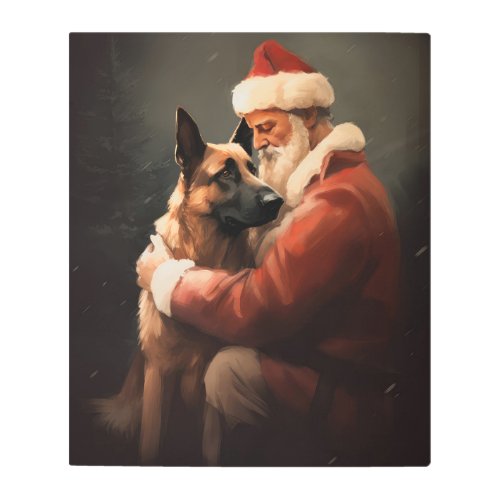 Belgian Malinoi With Santa Claus Festive Christmas Metal Print