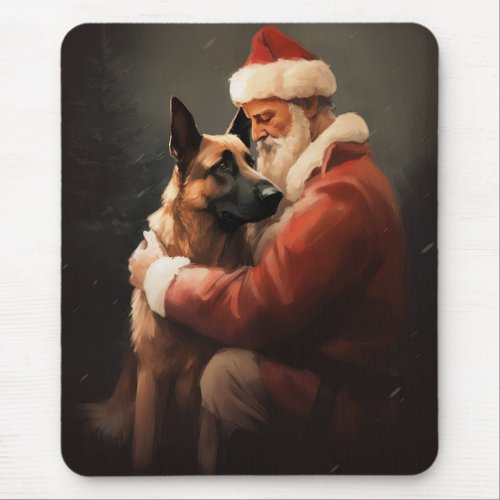 Belgian Malinoi With Santa Claus Festive Christmas Mouse Pad