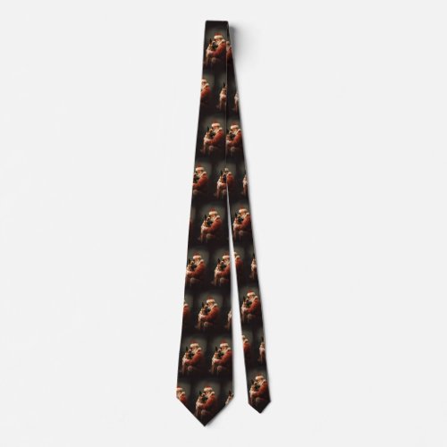 Belgian Malinoi With Santa Claus Festive Christmas Neck Tie