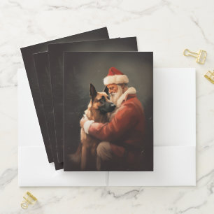 Belgian Malinoi With Santa Claus Festive Christmas Pocket Folder