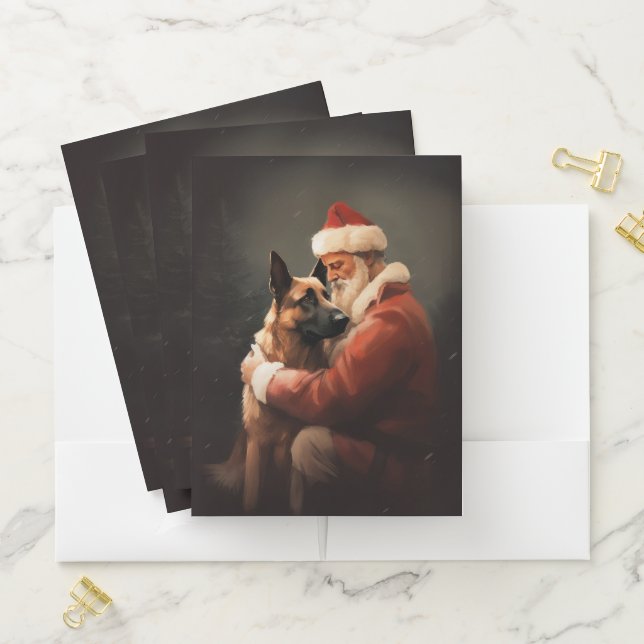 Belgian Malinoi With Santa Claus Festive Christmas Pocket Folder (In Situ)