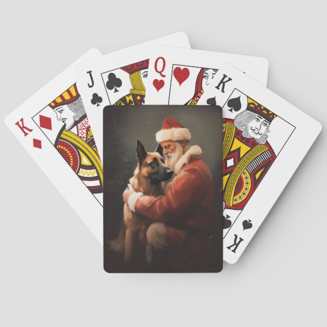 Belgian Malinoi With Santa Claus Festive Christmas Poker Cards (Back)