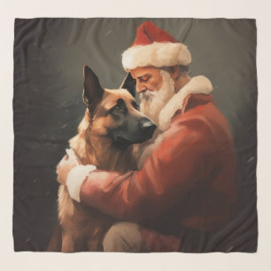 Belgian Malinoi With Santa Claus Festive Christmas Scarf