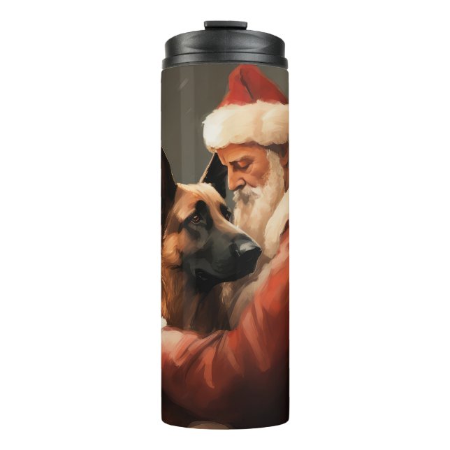Belgian Malinoi With Santa Claus Festive Christmas Thermal Tumbler (Front)