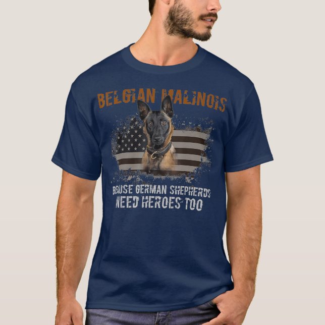 Belgian Malinois American Flag Funny  Dog Gift T-Shirt (Front)