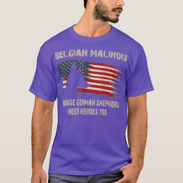 Belgian Malinois American Flag Funny  Dog Gift T-Shirt (Front)