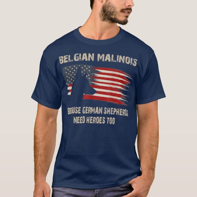 Belgian Malinois American Flag Funny  Dog Gift T-Shirt (Front)