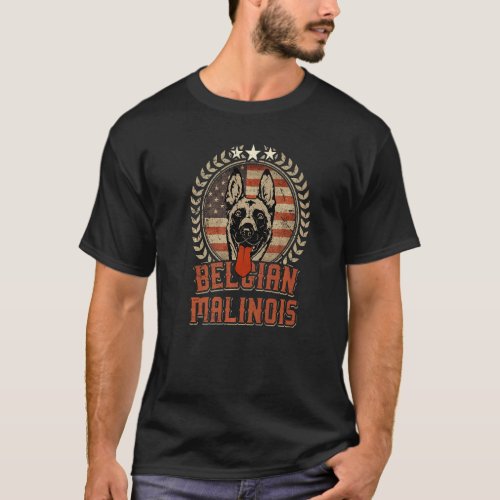 Belgian Malinois American Flag  Usa Patriotic Dog  T_Shirt
