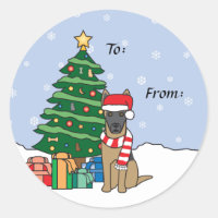 Belgian Malinois and Christmas Tree Classic Round Sticker