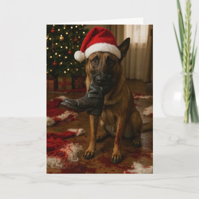 Belgian Malinois and Santa Christmas card - blank (Front)